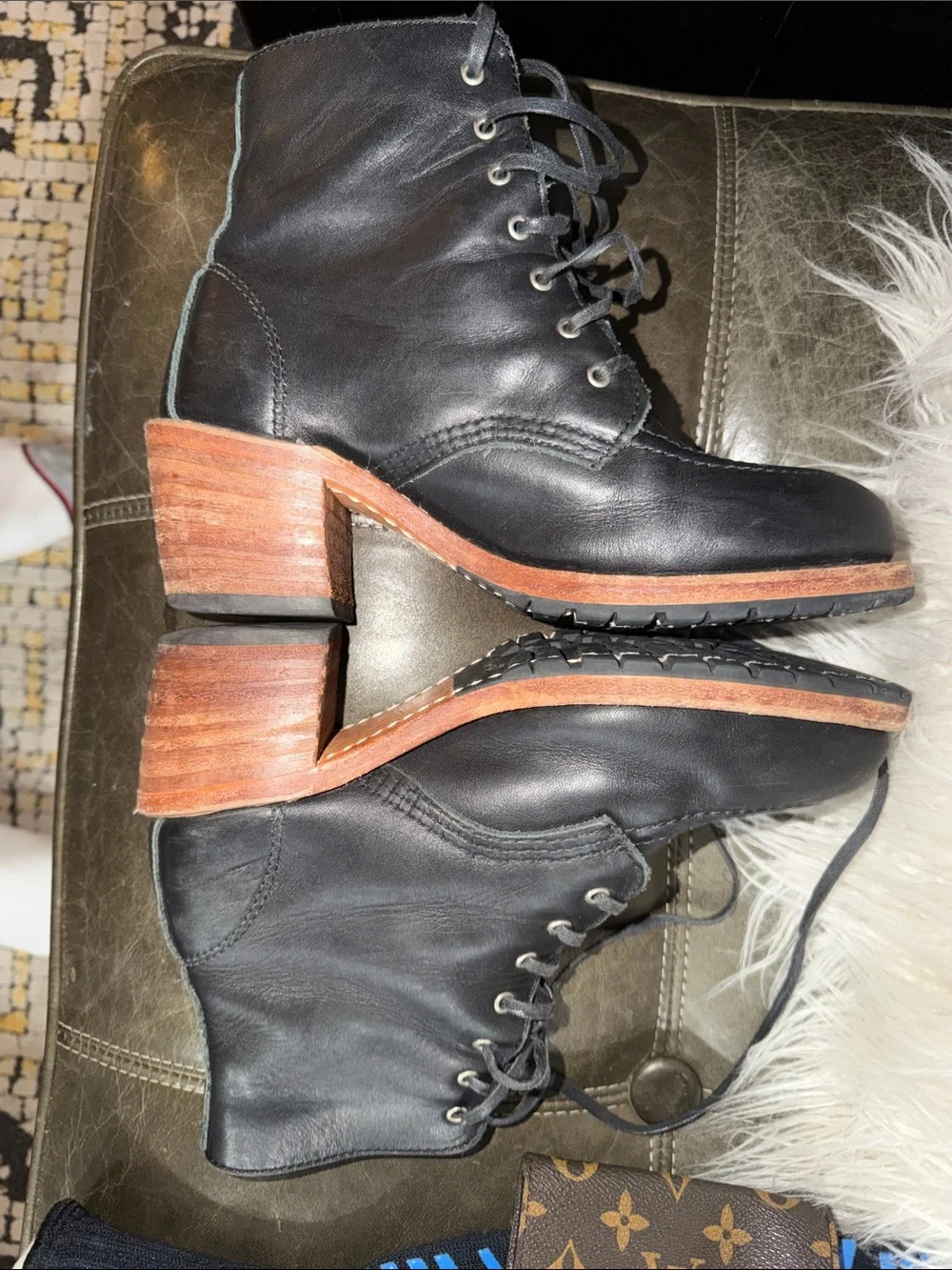 Red Wing Black Leather Lace-Up Heeled Boots for Women - Picture 7 of 8